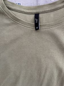 Olive Green Ribbed Fitted T-Shirt
