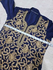 Navy Blue Embroidered Kurta with Orange Salwar