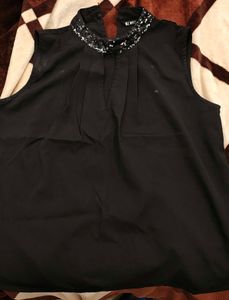 Black High Neck Sequin Top