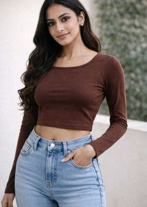 Brown Long Sleeve Crop Top