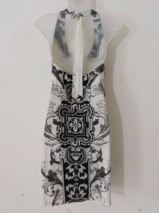BLACK &amp;WHITE HALTER NECK DRESS