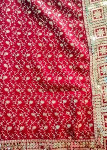 Red & Gold Embroidered Fabric Saree