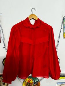 Red Bishop Sleeve Blouse