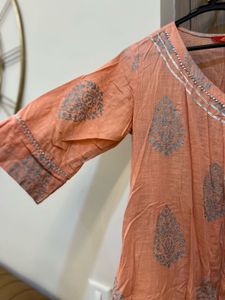 Elegant Peach Printed A-line Kurta