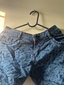 Patterned Denim Shorts