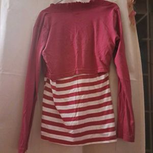 Striped Tank Top with Pink Cardigan
