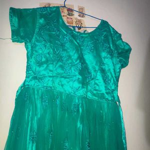 Teal Embroidered Party Long  Dress