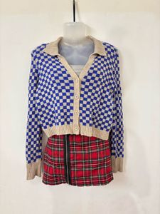 Checkered Knit Cardigan