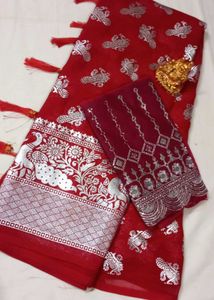 Never Used New Silver Foil Printed Fancy Saree🌹🌹