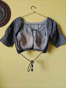 Gray Linen Tie-Back Blouse