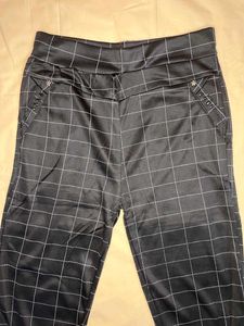 Black Checkered Stretch Pants with Pockets