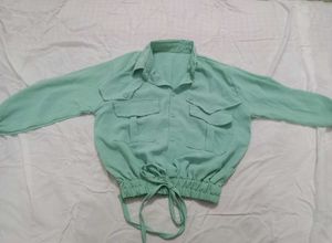 Mint Green Cropped Utility Blouse