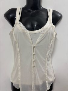 Stylish Sheer White Top With Buttons