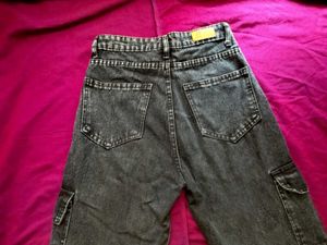 Charcoal High Waist Cargo Jeans For Women