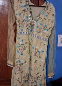 Light Yellow Embroidered Kurti