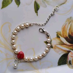 Pearl &amp; Heart Charm Bracelet