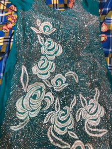 Embroidered Teal Dress Heavy Piece Looms Preety