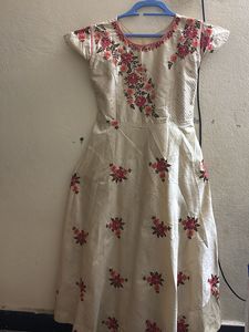 Long Frock Beige Color Festive Wear