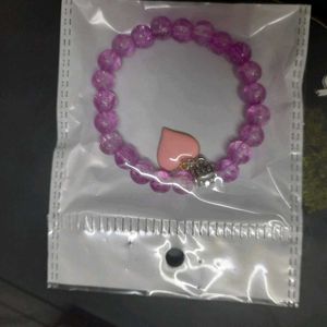 Purple Beaded Heart Charm Bracelet