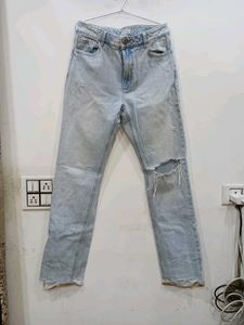 Ribbed Blue Jeans For Women
