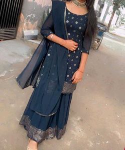 Blue Printed Kurti with Shrara Set