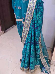 Jacquard Peacock Blue Saree