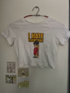 Bonkers ‘I hate Everyone’ printed white crop top
