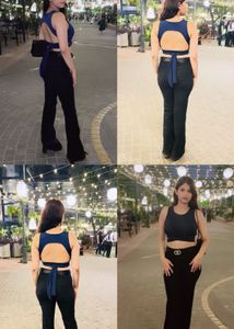 Navy Open Back Crop Top