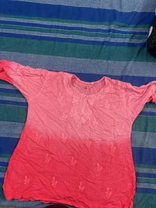 Pink Ombre Short Chikan kari Kurta