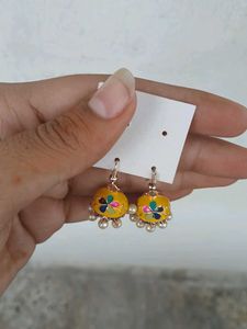 Yellow Floral Jhumka Earrings