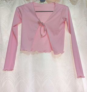 Pink Tie-Front Long Sleeve Top
