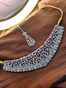 American Diamond Necklace With Maangtika