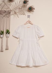 White Puff Sleeve Tiered Mini Dress