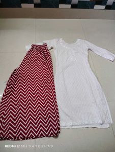 White Kurti with Maroon Palazzo Pants Set
