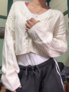 Solid Short Cable Knit Cardigan