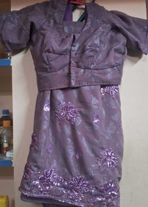 mauve color georget chamki work saree with blouse