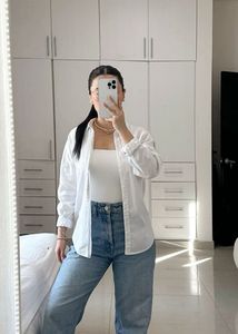 H&amp;M Oversized Pintresty Shirt Off White