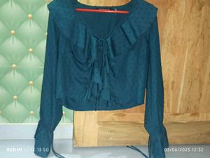 Ruffled Dobby Weave Crop Top