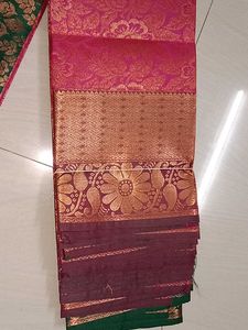 Elegant Pink &amp; Green Banarasi Silk Saree