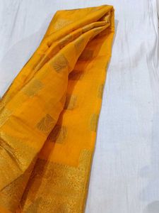 Yellow Silk Saree with Gold Detail
