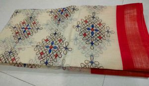 White Red Border Saree