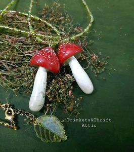 Magical Forest Clay Mushroom beaded necklace