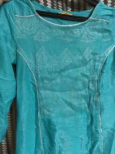 Sea Green Kurta With Silver Self fabric embroidery