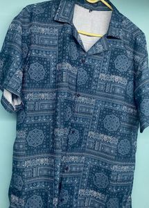 Blue Patterned Short Sleeve Shirt