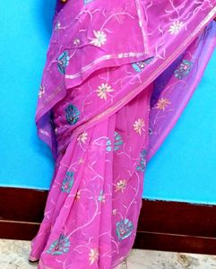 Pink Floral Embroidered Fabric