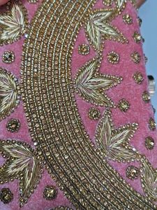 Pink Velvet Beaded Clutch