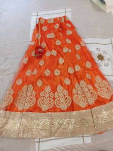 Orange & Gold Embroidered Lehenga Skirt