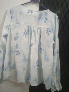 Blue Floral Tie-Waist Blouse