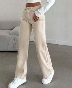 Beige Wide Leg Jeans