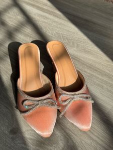 Pink Velvet Bow Mules UK5